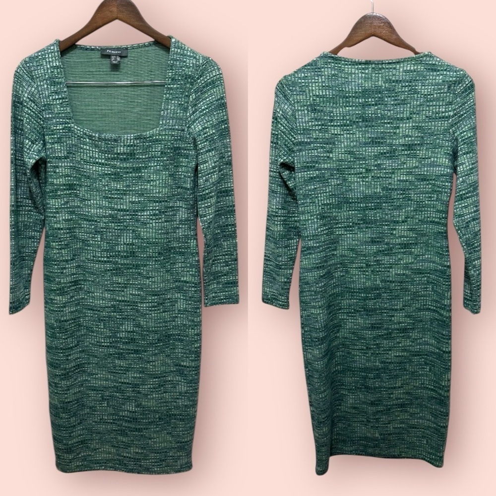 046 Primark | NWOT Turkey Green Textured Knit Square Neck Midi Dress (Size 8) - Picture 2 of 9
